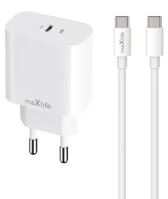 Zdjęcie produktu dla Maxlife Ładowarka Sieciowa Pd Qc Mxtc-06-20C 1X Usb-C 20W Biała + Kabel Usb-C - Usb-C 20W