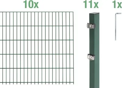 Obrázek produktu pro Alberts 648787 Doppelstabmattenzaun als 22 tlg. Zaun-Komplettset, grün, Höhe 100 cm, Länge 20 m