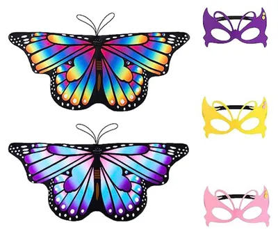 Imagen del producto de Disfraces infantiles con 2 alas de mariposa, 3 máscaras, capa de hada, para niñas, ideal para Halloween
