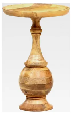 Produktbild von Runder Beistelltisch aus massivem Mangoholz, 43x66 cm, Vintage Nachttisch für Wohnzimmer und Schlafzimmer, stabiler Couchtisch mit Kugelbasis