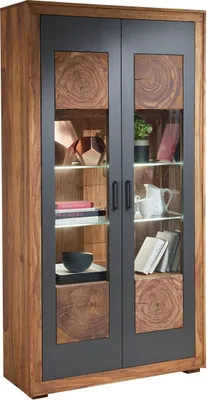 Immagine prodotto di MASSIVMOEBEL24 | vetrina in legno di Sheesham / palissandro 103x40x201 marrone tinto TURIN #050