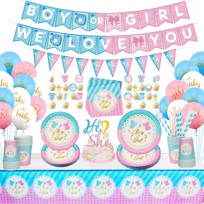 Gender Reveal Party-Set, 202-teilig, für 25 Gäste