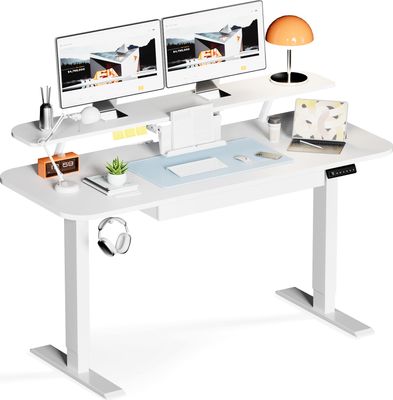 COMHOMA Biurko elektryczne z regulacją wysokości, 120x60cm elektryczne z szufladami, podstawką pod monitor, podstawką pod tablet i podkładką pod mysz