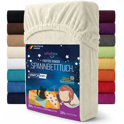 Produktbild von EllaTex Frottee Spannbettlaken 70x140 Baumwolle – weich, warm & saugstark, Spannbetttuch für Kinderbett, in Farbe: Creme