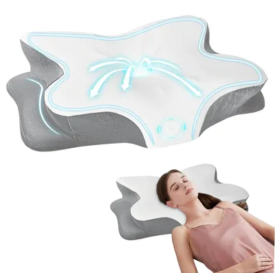 Immagine prodotto di Cuscino ergonomico per il collo, tessuto traspirante, colore grigio e bianco, dimensioni 63*42,5*13,8/9 cm