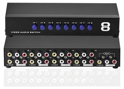 Obrázek produktu pro 8-cestný AV přepínač, 8 vstupů, 1 výstup, audio/video, L/R, RCA, přepínač