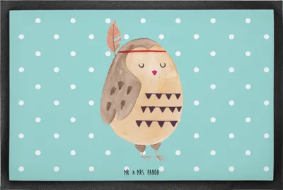 Produktbild von Mr. & Mrs. Panda Schmutzmatte Eule Federschmuck 60 x 90 cm - Türkis Pastell - Geschenk, Eingangsmatte, Dekoration, Schmutzfangmatte, Owl, Bodenvorleger, Fussmatte