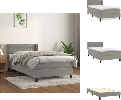 Produktbild von vidaXL Boxspringbett mit Matratze Hellgrau 90x200 cm Samt -  Betten & Bettgestelle