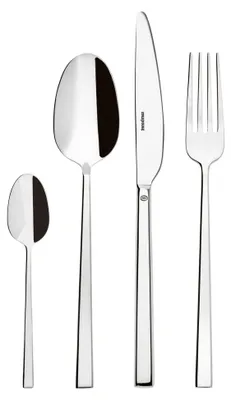 Produktbild von Tischbesteck aus Edelstahl 18/10 für 12 Personen, 48 Teile: 12 Gabeln, 12 Löffel, 12 Messer, 12 Teelöffel, spülmaschinenfest