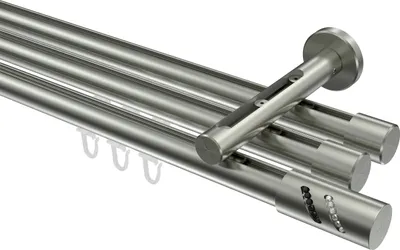 Produktbild von Interdeco Innenlaufstange / Gardinenstange mit Innenlauf Edelstahl-Optik, Typ Siteno Zoena (Glitzerzylinder), 20 mm Ø 3-läufig, 360 cm