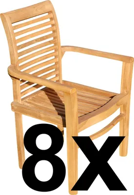 Produktbild von 8Stk ECHT TEAK Design Gartensessel Gartenstuhl Sessel Holzsessel Gartenmöbel Holz sehr robust Modell: 8x ALPEN
