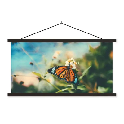 Produktbild von MuchoWow® Textilposter Schmetterling - Blumen - Garten 60x30 cm mit schwarzem Rahmen - Textilien