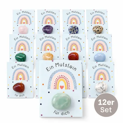 Produktbild von MilaBoo® 12er Set Mutsteine – Glückssteine mit Karte, einzeln verpackte Natursteine als Mitgebsel & kleine Geschenkidee