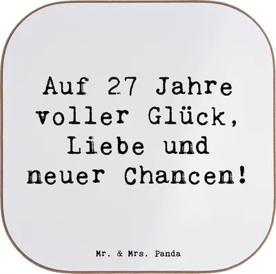 Produktbild von Mr. & Mrs. Panda Untersetzer für Gläser Spruch 27. Geburtstag - Weiß - Geschenk, Lebensfreude, Alter, Glas, Geburtstagsdeko, Getränkeuntersetzer, Tischuntersetzer