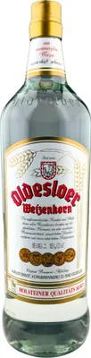 A clear product shot of a bottle of Oldesloer Weizenkorn.