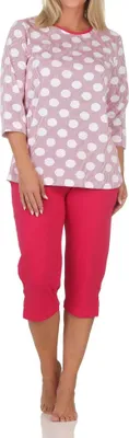 Obrázek produktu pro Normann dámské pyžamo s krátkým rukávem Capri pyžamo s puntíky - také v plus size ; růžová , 56