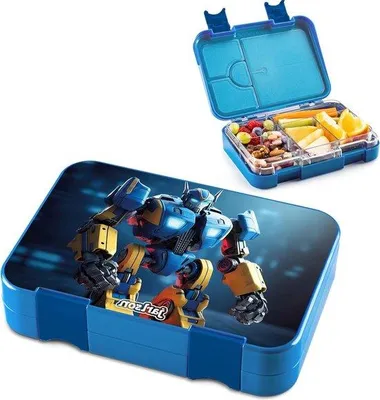 Produktbild von Famanu Lunchbox für Kinder - Bento Box mit 6 Fächern, Robotermotiv
