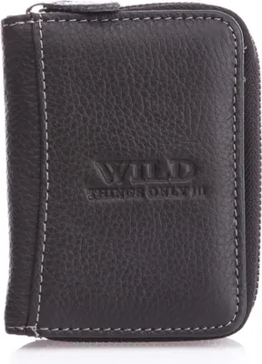 Produktbild von Kompakter Herren Leder Geldbeutel WILD, Klein, mit Reißverschluss, Kartenfächer, Münzfach Schwarz