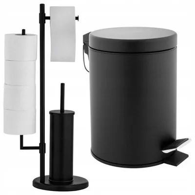 Produktbild von Yoka Home Badezimmer-Set: 3-in-1 Ständer & 3L Mülleimer, Schwarz Matt