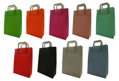 Produktbild von Papiertragetaschen mit Flachhenkel Punkte GRAU (22 + 11 x 28 cm, 100 Stück)