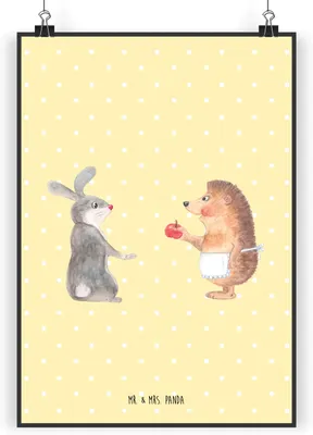 Produktbild von Mr. & Mrs. Panda Bild Hase Igel DIN A5 - Gelb Pastell - Geschenk, Trennungsschmerz, Trösten, wanddeko, Kunstdruck, Herzschmerz, Lustige Sprüche, poster, Plakat, drucke