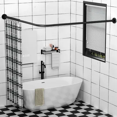 L-förmige Duschvorhangstange, verstellbar, 60-133 x 180-215 cm, Schwarz