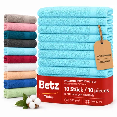 Produktbild von Betz 10 Stück Seiftücher 30x30 cm PALERMO 100% Baumwolle  Farbe: türkis, KI-generiertes Bild