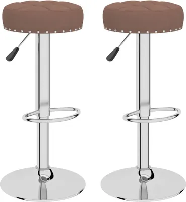 Produktbild von 2 Stück Barhocker Stoff Braun höhenverstellbar 63-83 cm drehbar mit Fußstütze