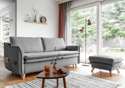 Produktbild von MIUFORM Charming Charlie Slim - Sofa mit Bettfunktion und Bettkasten - 225x90cm - Grau - 3-Sitzer Schlafsofa