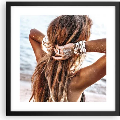 Produktbild von Gerahmtes Poster - Schwarzer Rahmen - Haare Frau Strand - 40x40 cm - Wand Bild - Wanddeko - Wandbilder - Kunstposter - Wandposter - Bilderrahmen - Bilder - Kunstdruck - P2BAC40x40-4613