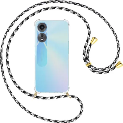 Produktbild von Handykette Backcover-Schutzhülle mit Band (Metall goldfarben) für Oppo A58 5G, Oppo A78 5G (6.56'') - schwarz/grau/weiß
