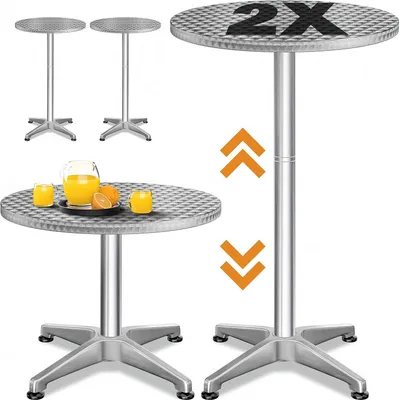 Produktbild von Set aus 2 höhenverstellbaren Stehtischen - Aluminium rund für Garten und Innenräume - Party-, Bartische und Bistro-Tische