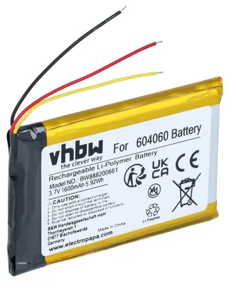 Produktbild von vhbw Akku Ersatz für Becker 604060, 604060PL für GPS Navigation Navi (1600 mAh, 3,7 V, Li-Polymer)