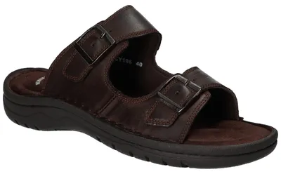 Produktbild von American Club CY196, Herren Leder Pantoletten Memory Foam zwei Schnallen bequem, Braun 42