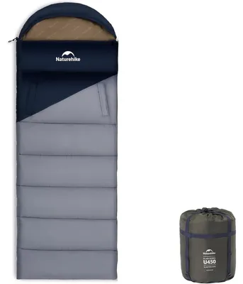 Produktbild von Deckenschlafsack mit Kapuze 220 x 80 cm Dunkelblau/Hellblau -1,3°C bis 1,9°C
