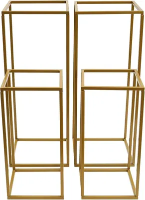 Immagine prodotto di Set di supporti per fiori da matrimonio - Struttura a colonna con 4 vasi - Metallo - Supporto rettangolare per fiori - Decorazioni per matrimoni, feste e compleanni - Oro