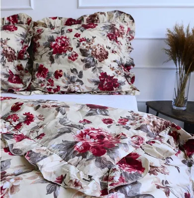 Immagine prodotto di Copriletto con volant decorativo 200x200 cm con fiori di peonia
