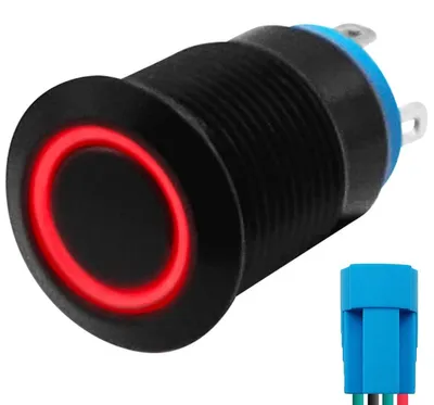 Produktbild von ProRide Metall-Drucktaster 12 mm 12V/24V ON/OFF mit roter LED