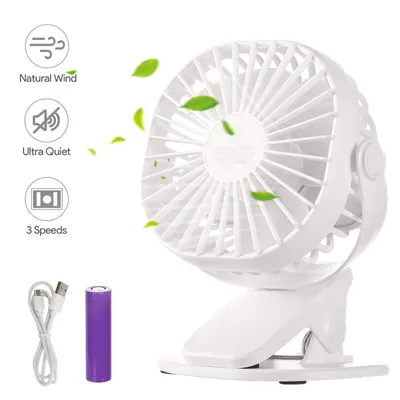 Produktbild von 360° Mini USB Ventilator Akku Clip Fan Tischventilator mit Batterie Tisch Lüfter Weiß