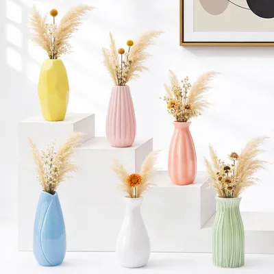 6er-Set Keramikvasen, 6 Formen & Farben, glänzend, Mini-Vasen, Boho