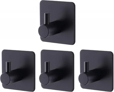 Produktbild von 4er-Set schwarze Klebe-Wandhaken, Klebe-Wandhaken für Bad und Küche, selbstklebende Edelstahl-Wandhaken ohne Bohren