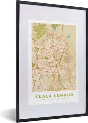 Produktbild von MuchoWow® Gerahmtes Poster Karte - Kuala Lumpur - Stadtplan - Vintage 40x60 cm - Poster mit Schwarzem Bilderrahmen Wandposter Rahmen Foto Bilder - Poster in Rahmen