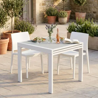Immagine prodotto di Milani Home - tavolo da pranzo allungabile 90-180 x 90 x 75 cm, bianco, vetro e acciaio