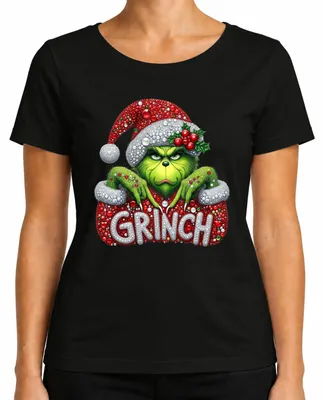 Produktbild von Grinch Weihnachten Strass Glitzer Optik Ugly Christmas Sweater Damen T-Shirt, Schwarz, M