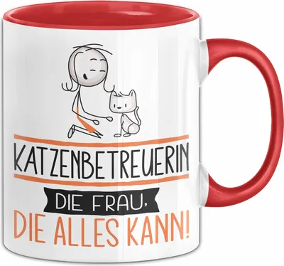 Produktbild von Katzenbetreuerin Geschenk Tasse Becher Die Frau Die Allen Kann Geschenkidee für eine Katzenbetreuerin Lustig (Rot)