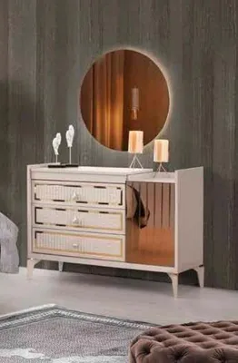 Immagine prodotto di Cassettiera moderna bicolore con specchio Beige Gold Camera da letto Forma rettangolare
