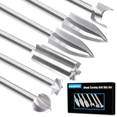 Produktbild von Holzschnitzwerkzeuge 6 Stück HSS-Gravierwerkzeug Bohrerzubehör 1/8" Schaft für Rotationswerkzeuge DIY