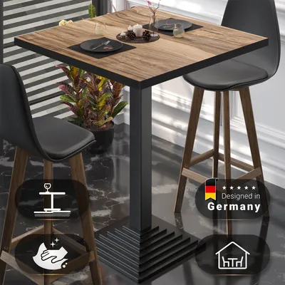 Produktbild von BPY | Bistro Stehtisch | 60 x 60 x 112 cm | Schwarzer Rand | Quadratisch | Sheesham / Schwarz | Gastro Steh Tisch Restaurant