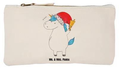 Produktbild von Mr. & Mrs. Panda Federtasche Einhorn Weihnachtsmann Größe S Klein - Weiß - Geschenk, Unicorn, kosmetiktäschchen, Weihnachten, Schlampermäppchen, Kulturbeutel, Pouch