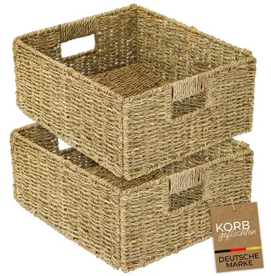 Produktbild von HMF Aufbewahrungskorb passend für KALLAX halbes Fach, Korb geflochten aus Seegras mit Griffen, 2er Set, 30 x 34 x 15 cm, Naturfarben, KI-generiertes Bild